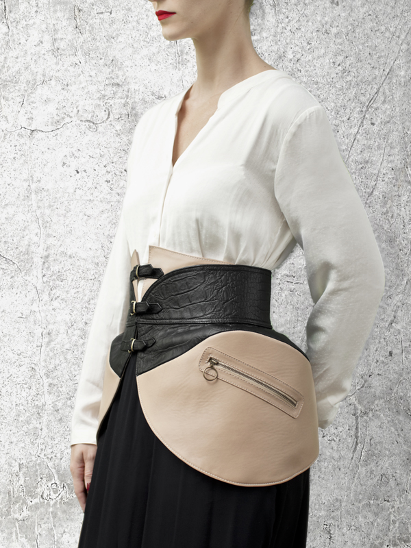 Nude Leather PANNIERS Waist Belt by HANDS OF OIZO - Designer Accessories