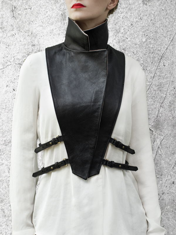 WRAP UP Removable Black Leather Collar by HANDS OF OIZO - Designer Accessories