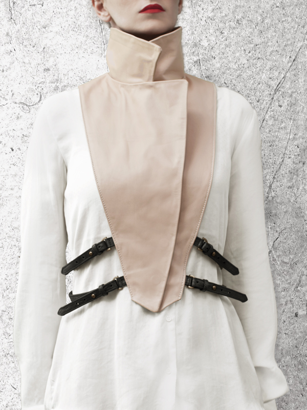 WRAP UP Removable Nude Leather Collar by HANDS OF OIZO - Designer Accessories