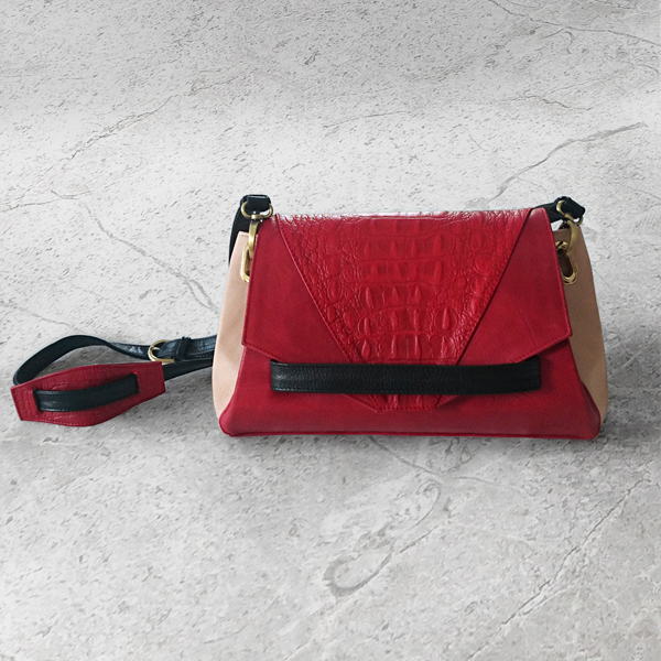 CARAPACE Red Leather Handbag by HANDS OF OIZO - Designer Accessories