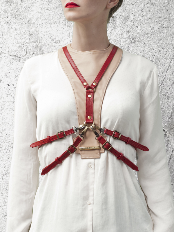 CAVALCADE Nude Leather Harness Dickey by HANDS OF OIZO - Designer Accessories